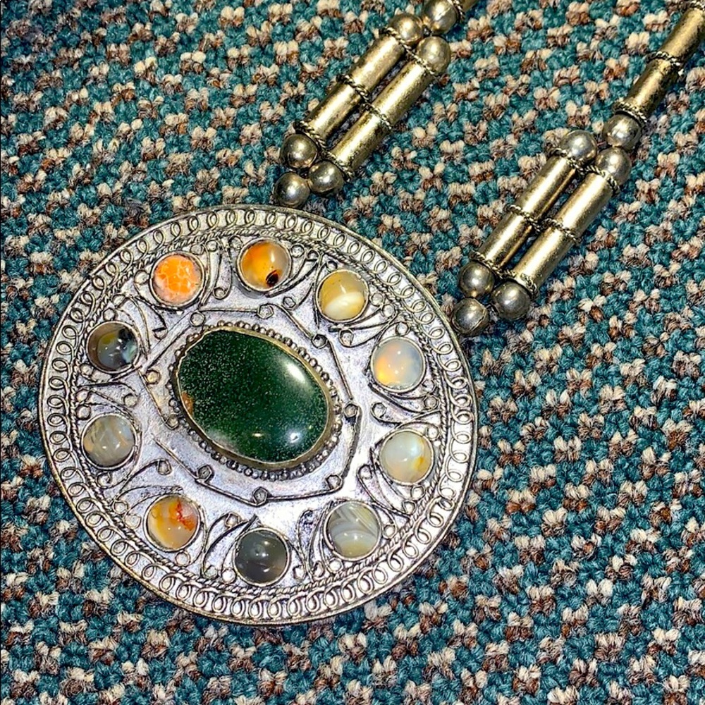 Genuine Silver & Stone Pendant Necklace